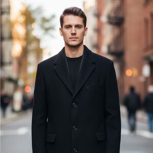 Ralph - Ralph Lauren Overcoat Cashmere Wool Blend Mens 46R Black Classic Pockets